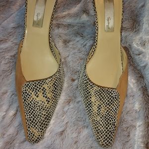 Suede Leather Snake Tan Mules